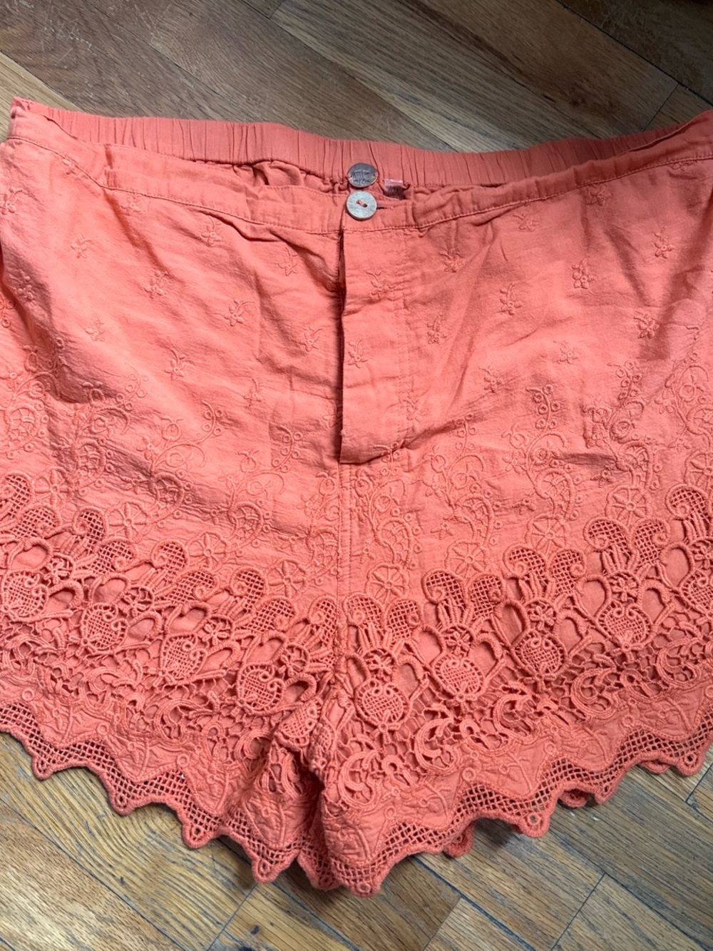 Free People Coral High Waist Crochet-Edge Shorts